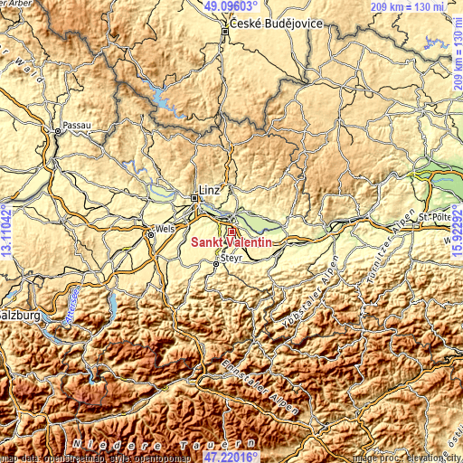 Topographic map of Sankt Valentin