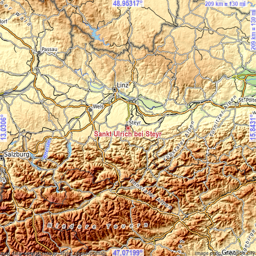 Topographic map of Sankt Ulrich bei Steyr