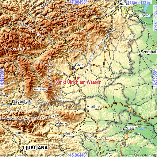 Topographic map of Sankt Ulrich am Waasen