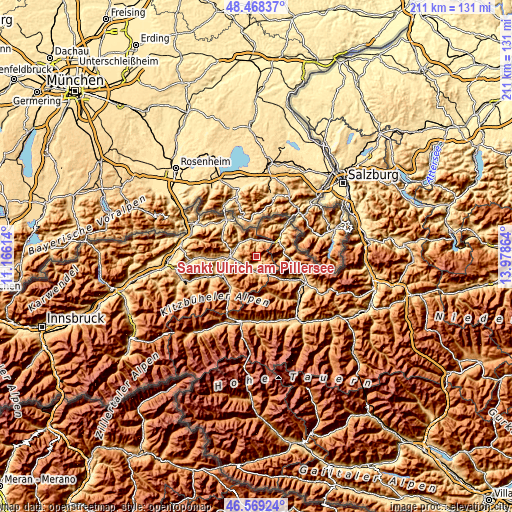 Topographic map of Sankt Ulrich am Pillersee