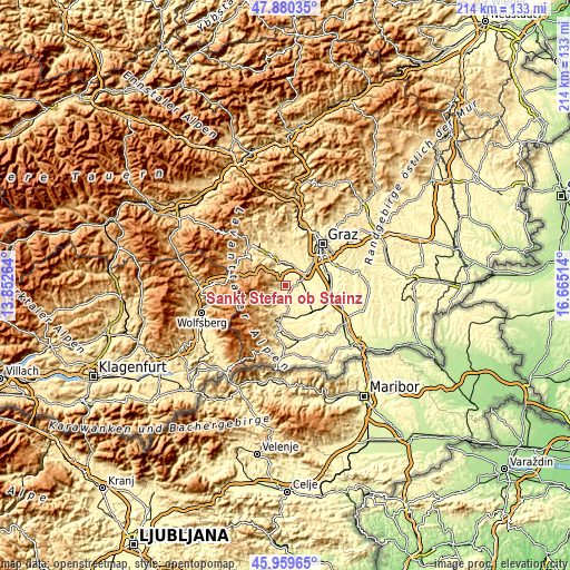 Topographic map of Sankt Stefan ob Stainz