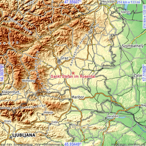 Topographic map of Sankt Stefan im Rosental