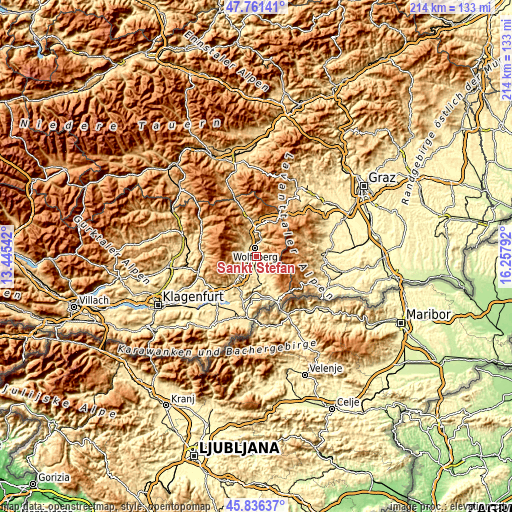 Topographic map of Sankt Stefan