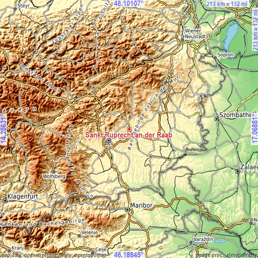 Topographic map of Sankt Ruprecht an der Raab