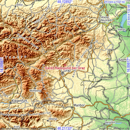 Topographic map of Sankt Radegund bei Graz