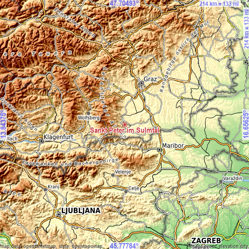 Topographic map of Sankt Peter im Sulmtal