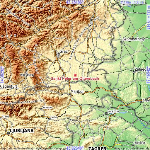 Topographic map of Sankt Peter am Ottersbach