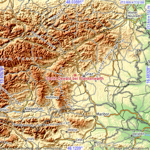 Topographic map of Sankt Oswald bei Plankenwarth