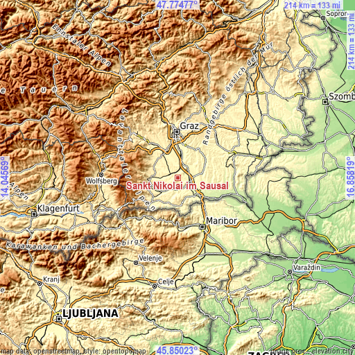 Topographic map of Sankt Nikolai im Sausal