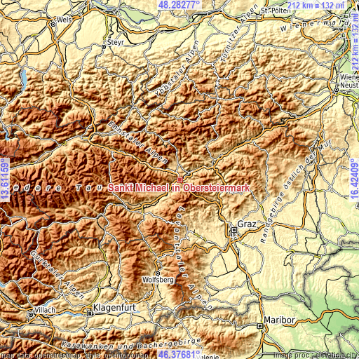 Topographic map of Sankt Michael in Obersteiermark