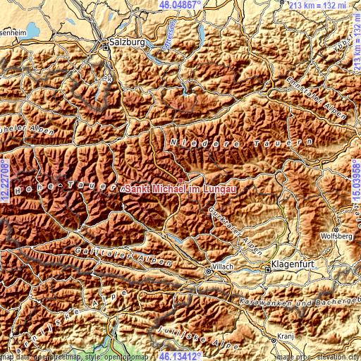 Topographic map of Sankt Michael im Lungau