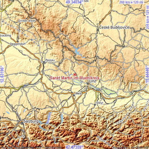 Topographic map of Sankt Martin im Mühlkreis