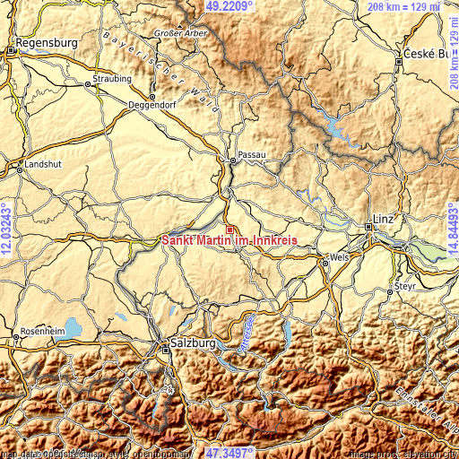 Topographic map of Sankt Martin im Innkreis