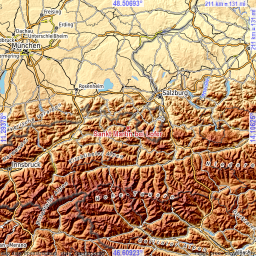 Topographic map of Sankt Martin bei Lofer