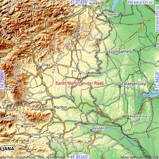 Topographic map of Sankt Martin an der Raab