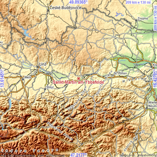 Topographic map of Sankt Martin am Ybbsfelde