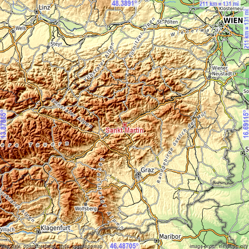 Topographic map of Sankt Martin