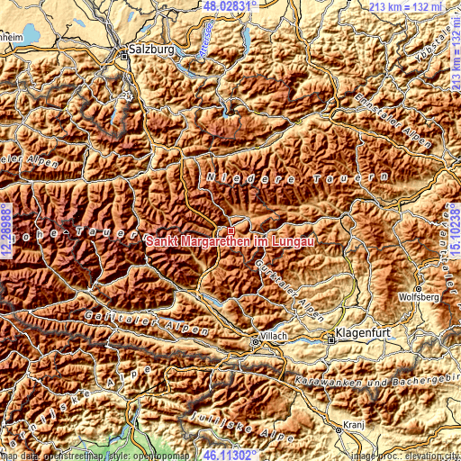 Topographic map of Sankt Margarethen im Lungau