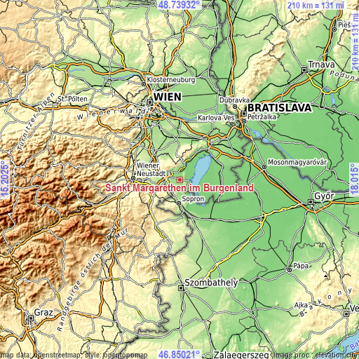 Topographic map of Sankt Margarethen im Burgenland