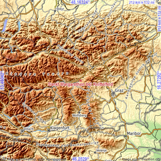 Topographic map of Sankt Margarethen bei Knittelfeld