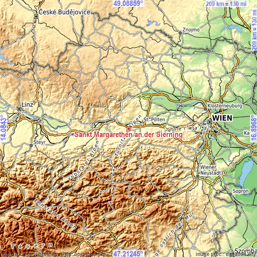 Topographic map of Sankt Margarethen an der Sierning