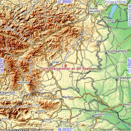 Topographic map of Sankt Margarethen an der Raab