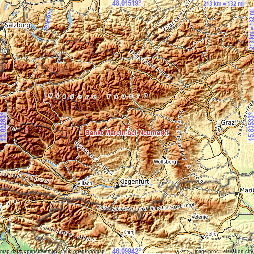 Topographic map of Sankt Marein bei Neumarkt