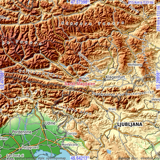 Topographic map of Sankt Magdalen