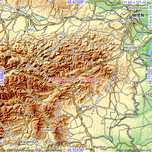 Topographic map of Sankt Lorenzen im Mürztal