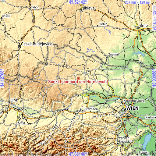 Topographic map of Sankt Leonhard am Hornerwald