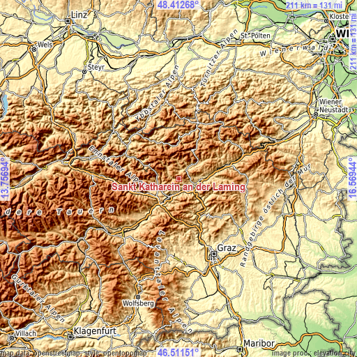 Topographic map of Sankt Katharein an der Laming