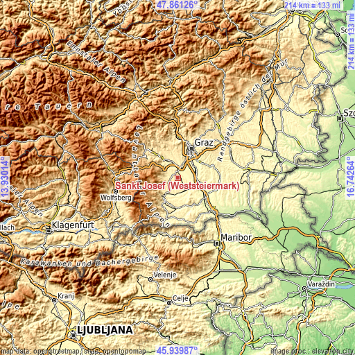 Topographic map of Sankt Josef (Weststeiermark)
