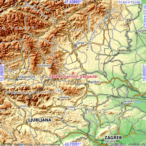 Topographic map of Sankt Johann im Saggautal