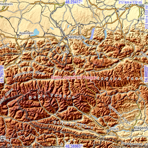 Topographic map of Sankt Johann im Pongau