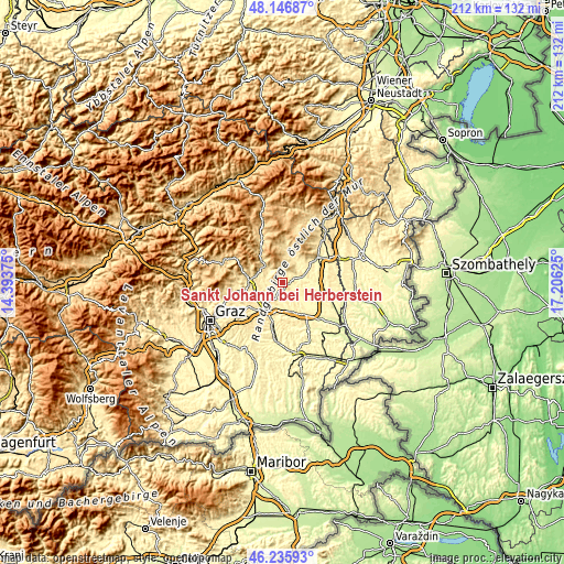 Topographic map of Sankt Johann bei Herberstein