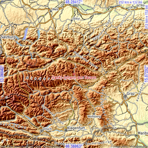 Topographic map of Sankt Johann am Tauern