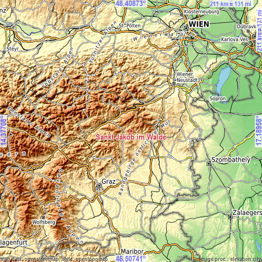 Topographic map of Sankt Jakob im Walde