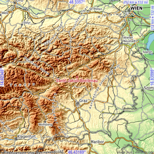 Topographic map of Sankt Jakob-Breitenau