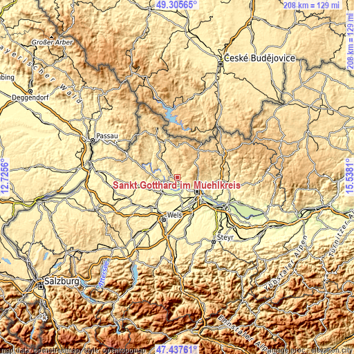 Topographic map of Sankt Gotthard im Mühlkreis