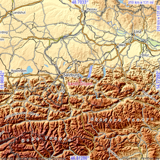 Topographic map of Sankt Gilgen