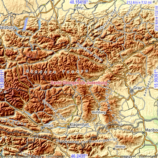 Topographic map of Sankt Georgen ob Judenburg