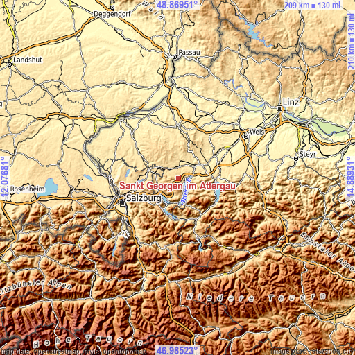 Topographic map of Sankt Georgen im Attergau