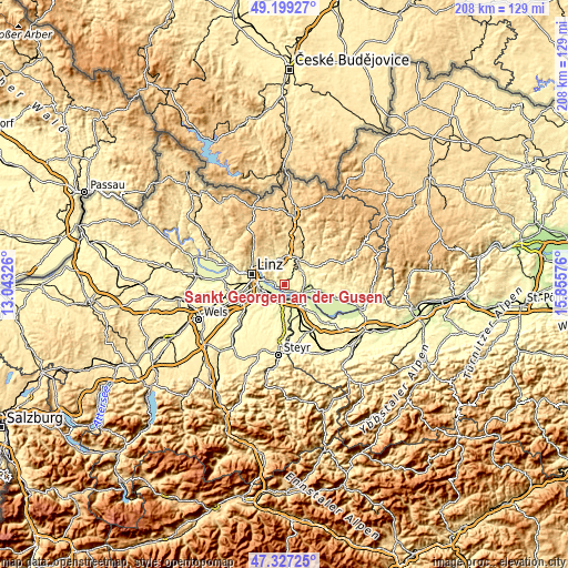 Topographic map of Sankt Georgen an der Gusen