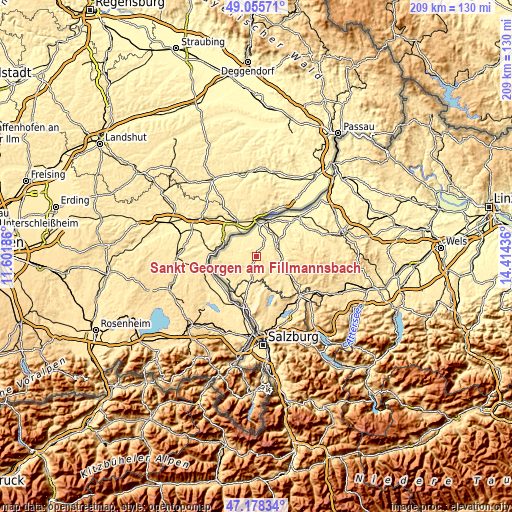 Topographic map of Sankt Georgen am Fillmannsbach