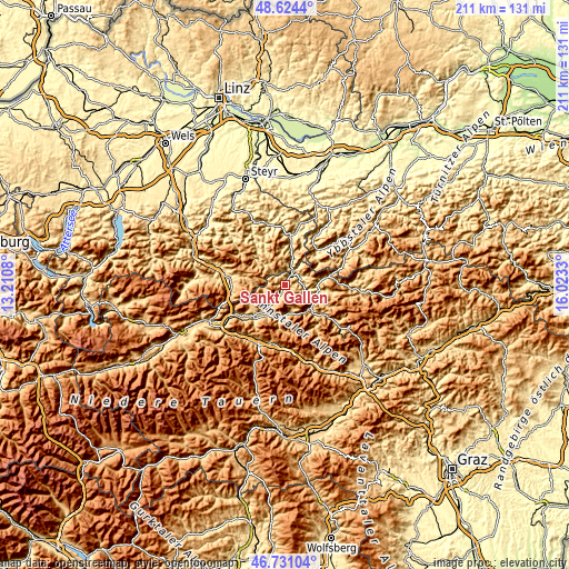 Topographic map of Sankt Gallen