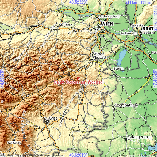 Topographic map of Sankt Corona am Wechsel