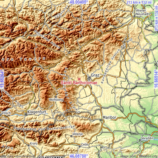 Topographic map of Sankt Bartholomä