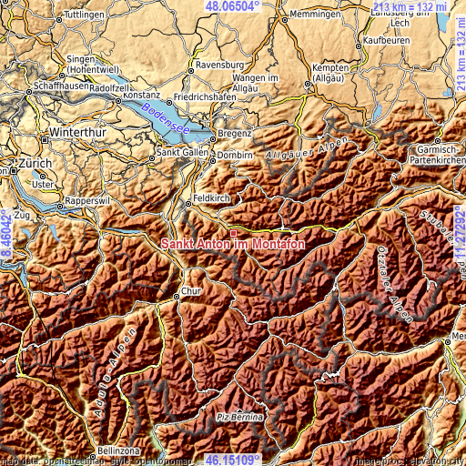 Topographic map of Sankt Anton im Montafon