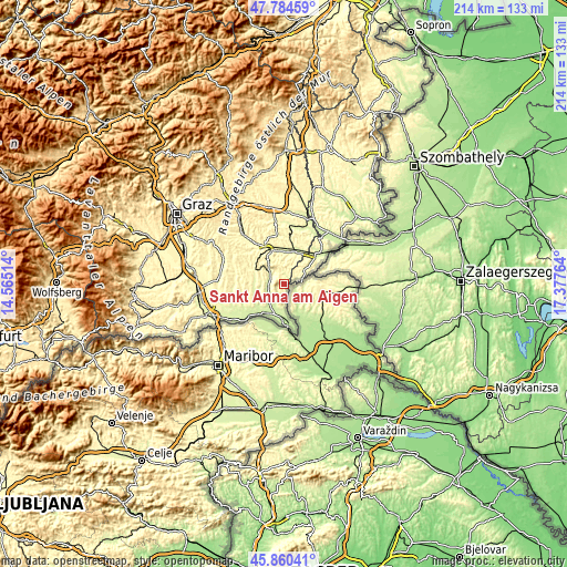 Topographic map of Sankt Anna am Aigen