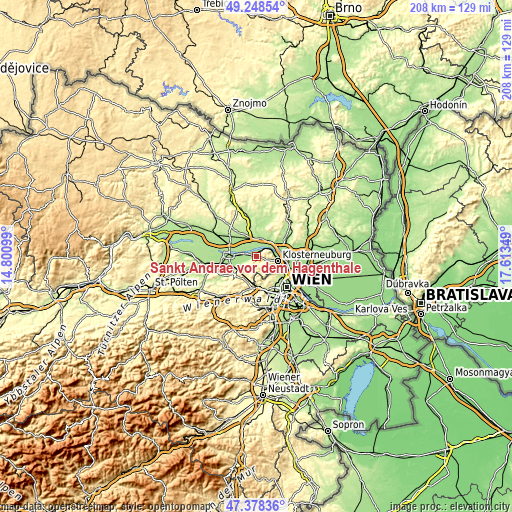 Topographic map of Sankt Andrä vor dem Hagenthale